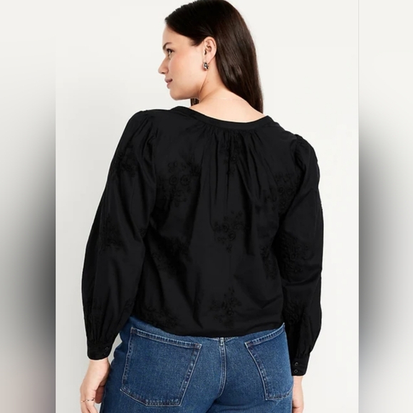 Old Navy Black Button Front Embroidered Cotton Blouse XL NWT - Picture 5 of 16